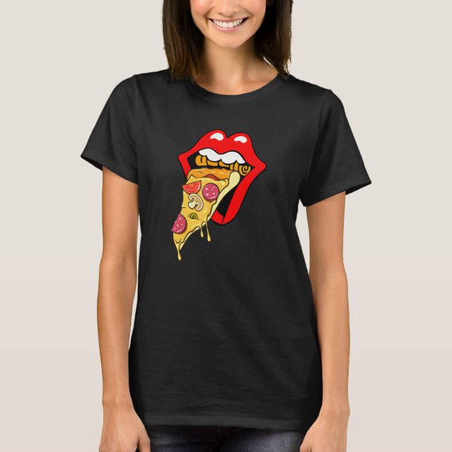 T-shirt Pizza Lèvres Rouges Restauration Rapide (Devant)