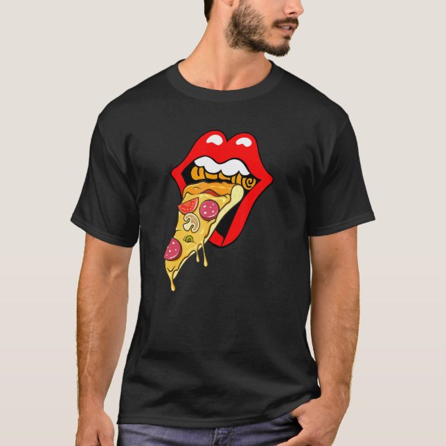 T-shirt Pizza Lèvres Rouges Restauration Rapide (Devant)