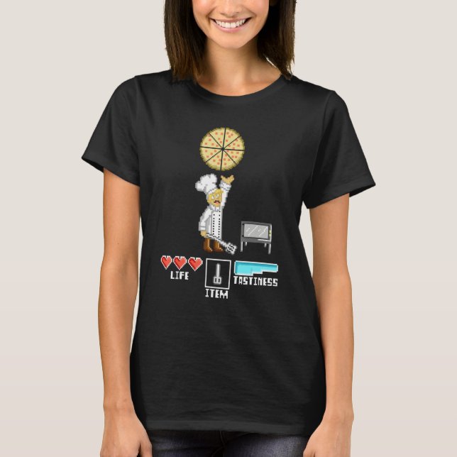 T-shirt Pizza Maker Chef Pixel 8 Bits Retro Console de jeu (Devant)