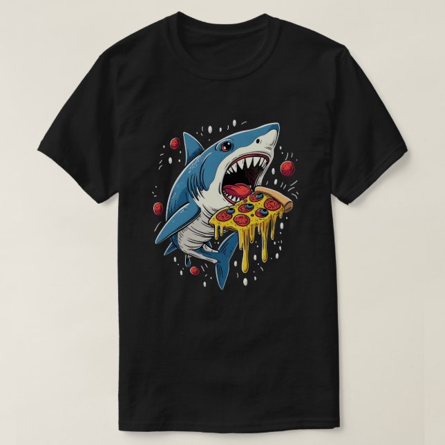 T-shirt Pizza mangeant du requin Amusant Pizza Lover (Design devant)