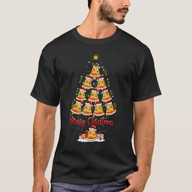 T-shirt Pizza Noël Arbre Lumières Pizza Xmas (Devant)