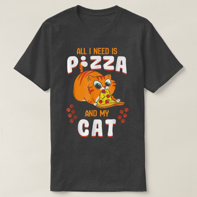 T-shirt Pizza Pepperoni Slice Kitten Lover Paw  (Design devant)