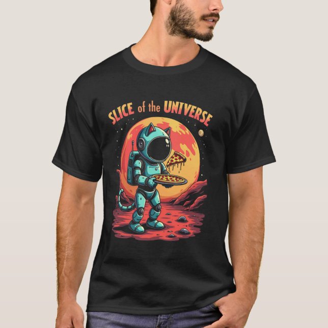 T-shirt Pizza Planète Espace Chat Astronaute Sci-Fi Cosmiq (Devant)