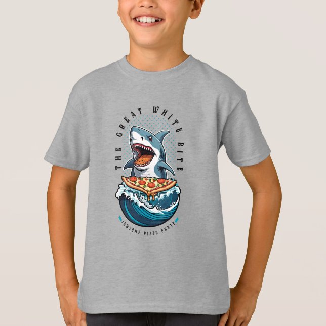 T-shirt Pizza pour manger des requins | Le Grand Bite Blan (Devant)