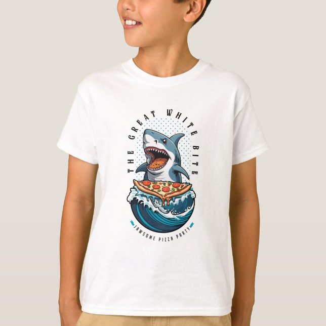 T-shirt Pizza pour manger des requins | Le Grand Bite Blan (Devant)