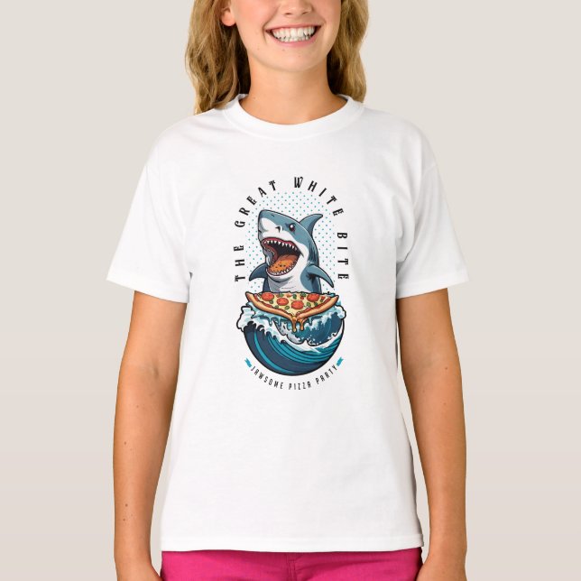 T-shirt Pizza pour manger des requins | Le Grand Bite Blan (Devant)