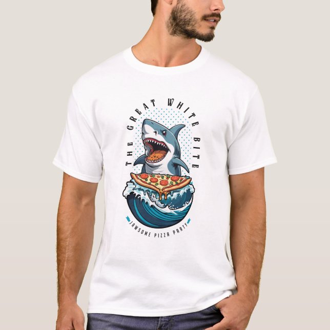 T-shirt Pizza pour manger des requins | Le Grand Bite Blan (Devant)