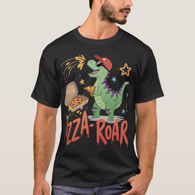 T-shirt pizza rugir pour dinasour amoureux dessin animé (Devant)