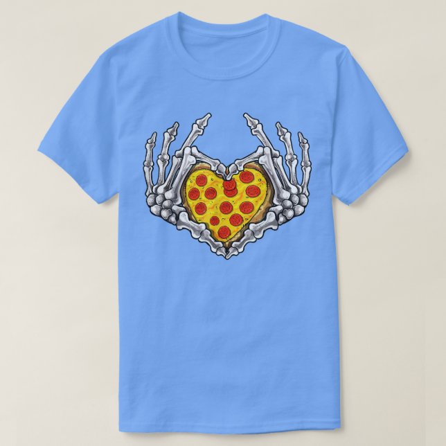 T-shirt Pizza Skeleton Heart and Hands Gothic Halloween Co (Design devant)