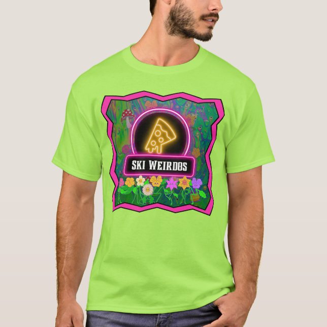 T-shirt Pizza Ski Weirdos Bordure rose (Devant)