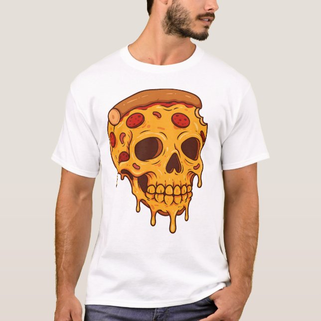 T-shirt Pizza Skull - Funny Foodie Skeleton Tee (Devant)
