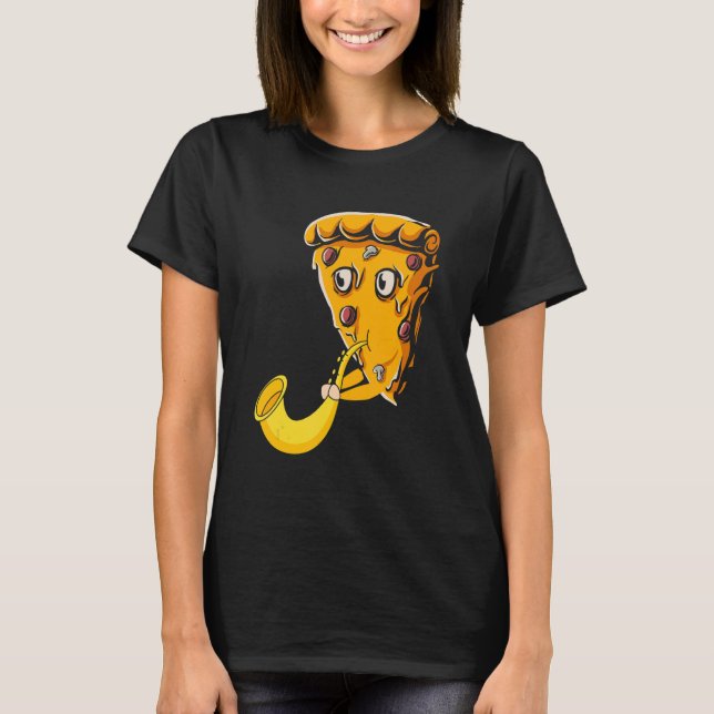 T-shirt Pizza Slice Jouer Saxophone Musique Saxophoniste M (Devant)
