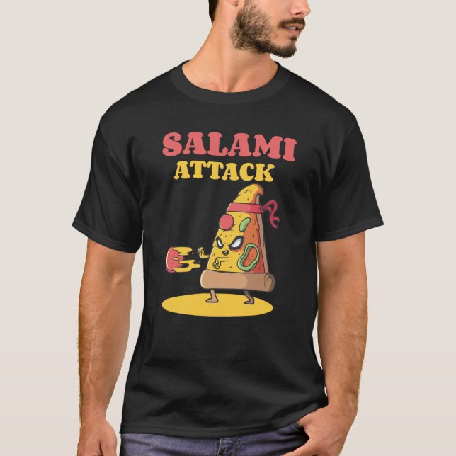 T-shirt Pizza Slice Motif Ninja Salami Attack Pizza Cheese (Devant)