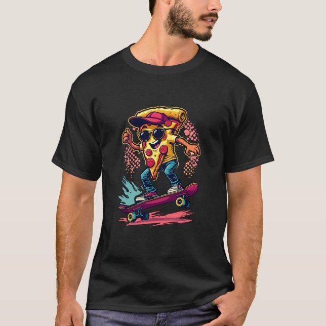 T-shirt Pizza Slice Retro Riding a Skateboard (Devant)