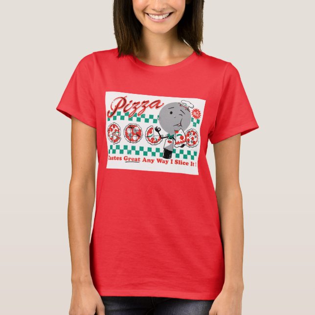 T-shirt Pizza Slicer Retro Ladies Ringer (PERTOMIZABLE) (Devant)