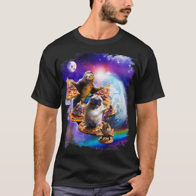 T-shirt Pizza Sloth Pug Hamster In Space Galaxy Funny