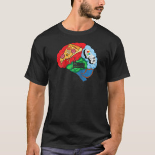 T-shirt Pizza Sommeil Et Gamer Cerveau T Chemise Vidéo Jeu
