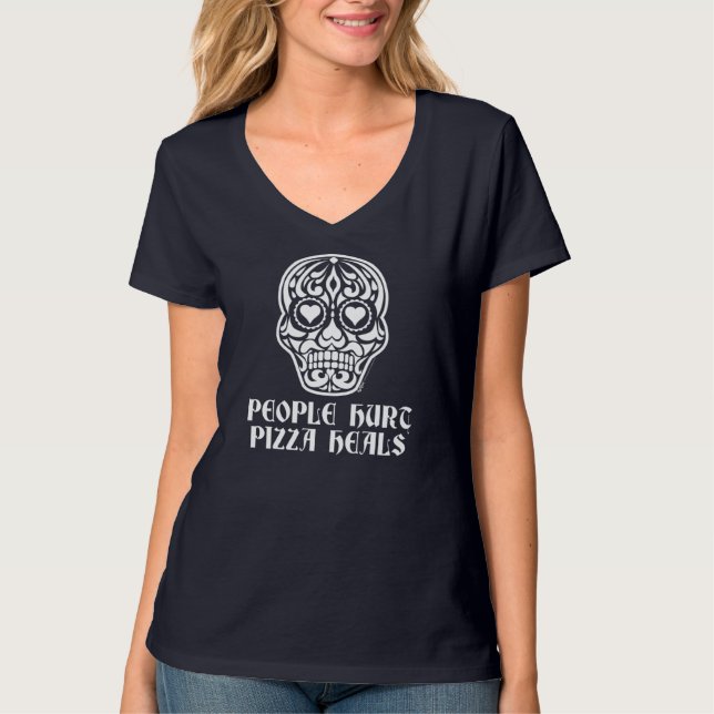 T-shirt Pizza Sugar Heart Skull Anti Valentine (Devant)