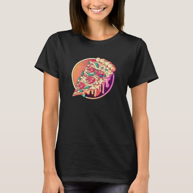 T-shirt Pizza Synthwave 80s Rétrowave (Devant)