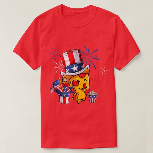 T-shirt Pizza US Drapeau Rouge Blanc Bleu Casquette Firecr (Design devant)