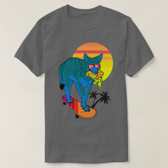 T-shirt Pizza Wolf Et Skateboard (Design devant)