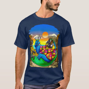 T-shirt Plage Amusante Parrot De Vacances Avec Un Cocktail