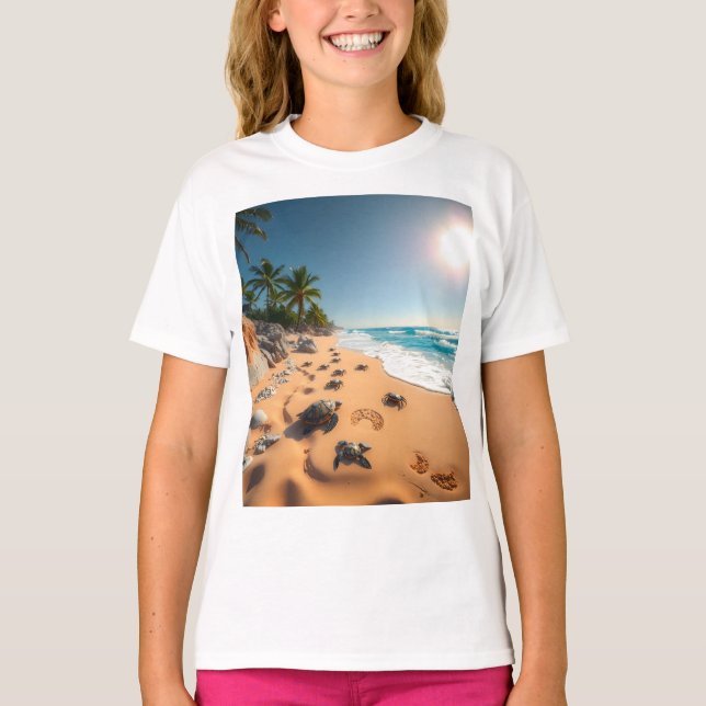 T-shirt Plage Chic Coquillage Doré Tropical (Devant)