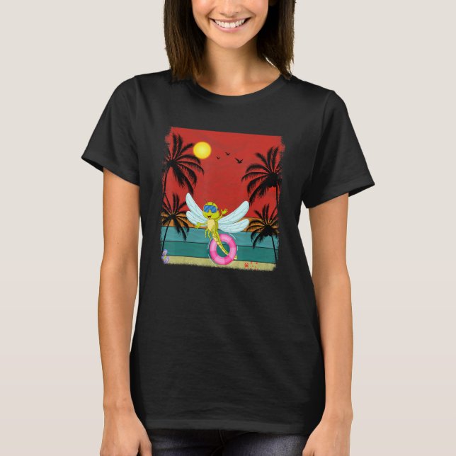 T-shirt Plage Cocotier Arbre Retro Graphisme Dragonfly été (Devant)