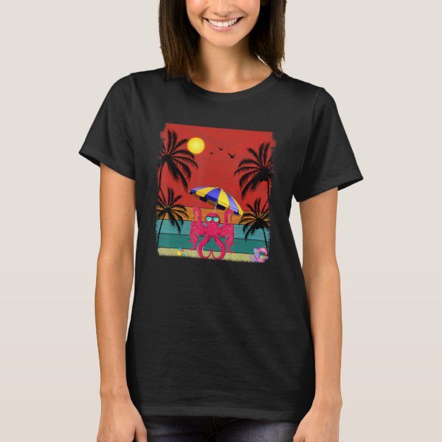 T-shirt Plage Cocotier Arbre Retro Graphisme Octopus Été (Devant)