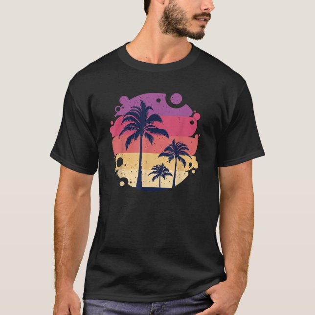 T-shirt Plage Cocotiers Sunshine Graphisme Été Décontracté (Devant)