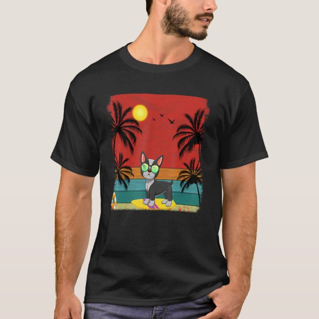 T-shirt Plage Cocout Tree Retro Graphisme Boston Terrier S (Devant)