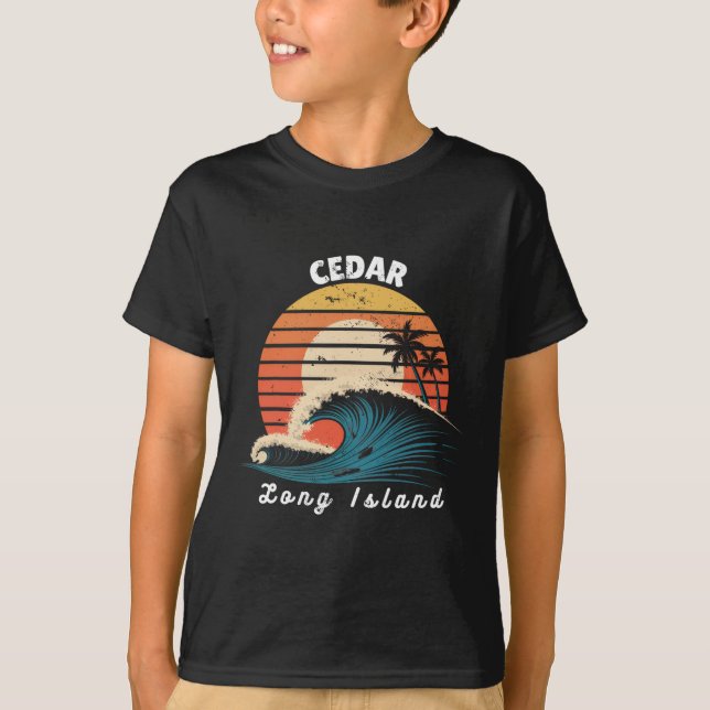 T-shirt Plage de Cedar Long Island Femmes Hommes Surfboard (Devant)