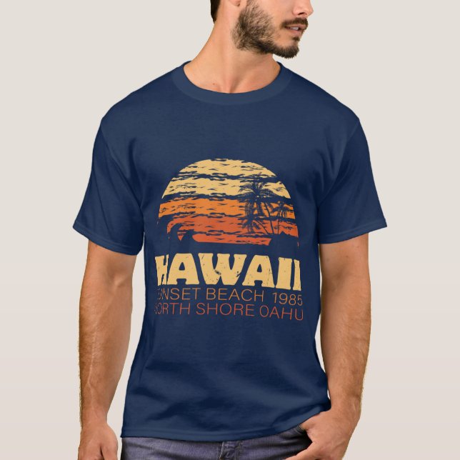 T-shirt Plage de coucher de soleil d'Hawaii 1985 (Devant)