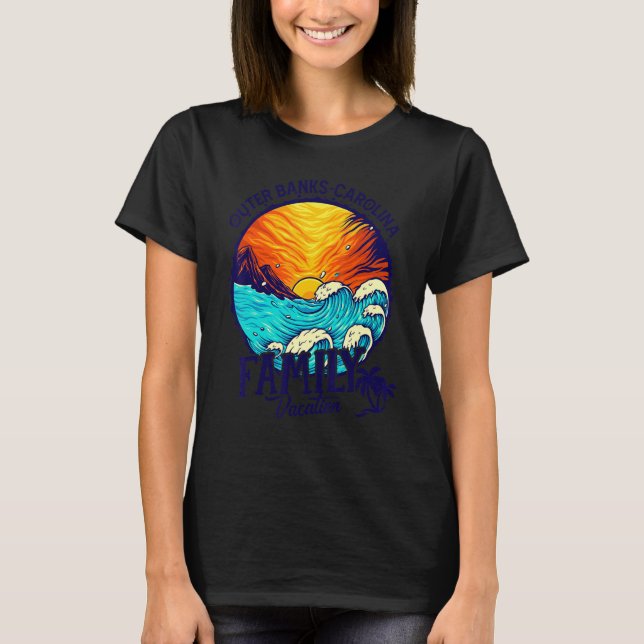 T-shirt Plage de coucher de soleil Rétro Outer Banks Carol (Devant)