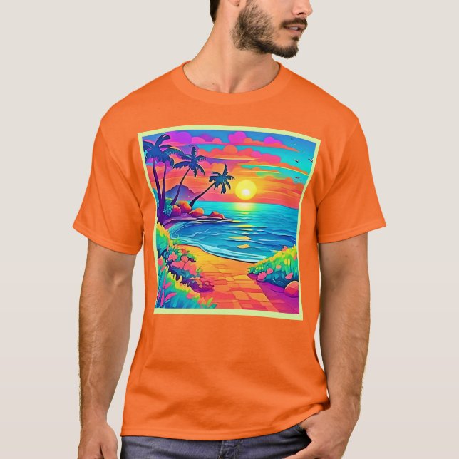 T-shirt Plage de coucher de soleil tropicale (Devant)
