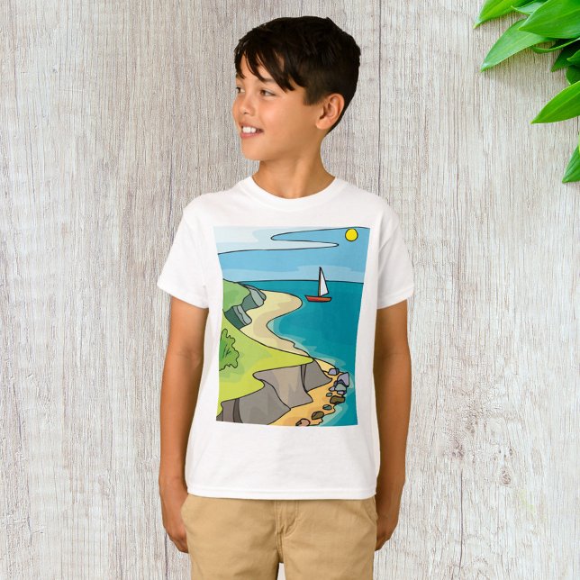 T-shirt Plage de falaise côtière voilier (Créateur téléchargé)