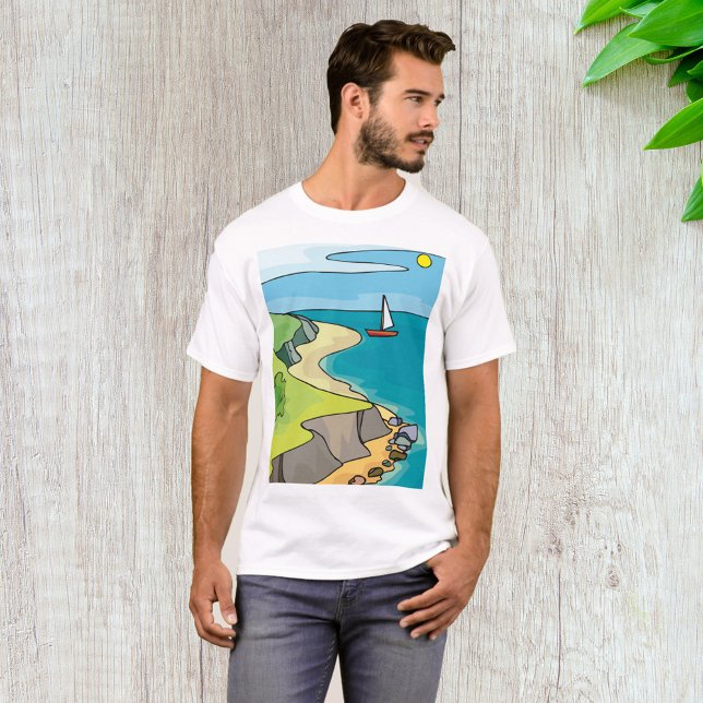 T-shirt Plage de falaise côtière voilier (Créateur téléchargé)