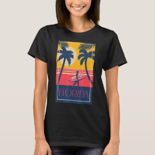T-shirt Plage de Floride avec Palmiers et Surfer Retro Sun