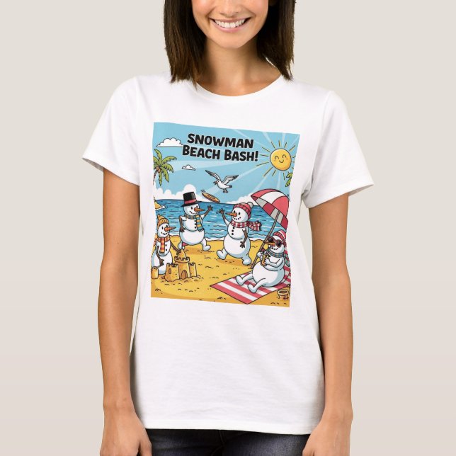 T-shirt Plage de fous de bonhommes de neige (Devant)