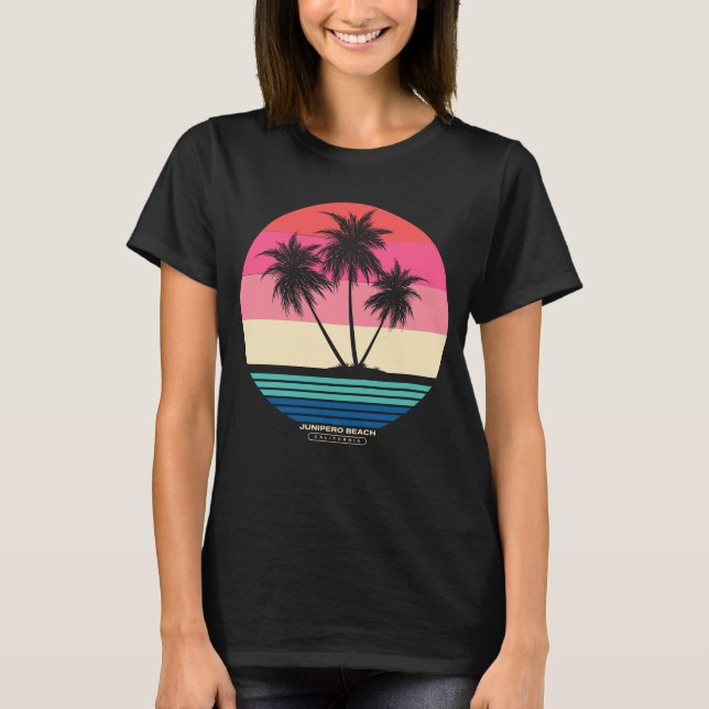 T-shirt Plage de Junipero Beach Retro Sunset Palm Trees (Devant)