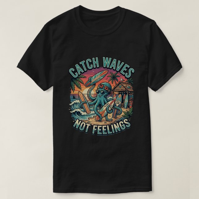T-shirt Plage de la Pieuvre Cool Île Attraper Vagues Été (Design devant)