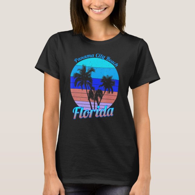 T-shirt Plage de Panama City Floride Retro Palm Tree Tropi (Devant)