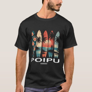 T-shirt Plage de Poipu Hawaii Surfboard Surf Rétro