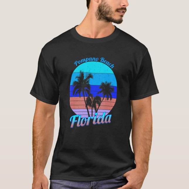 T-shirt Plage de Pompano Floride Rétro Palmiers tropicaux  (Devant)