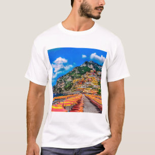 T-shirt Plage de Positano Italie Maisons de falaise Amalfi