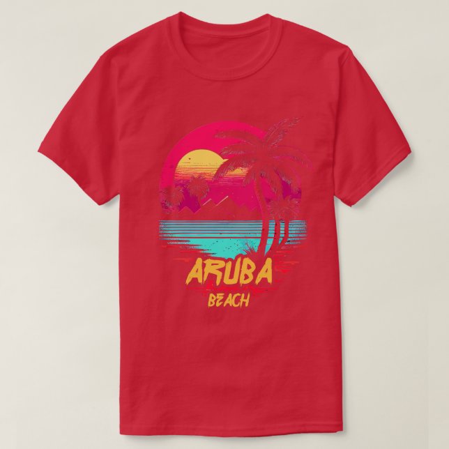 T-shirt Plage de Retrowave Beach Aruba (Design devant)
