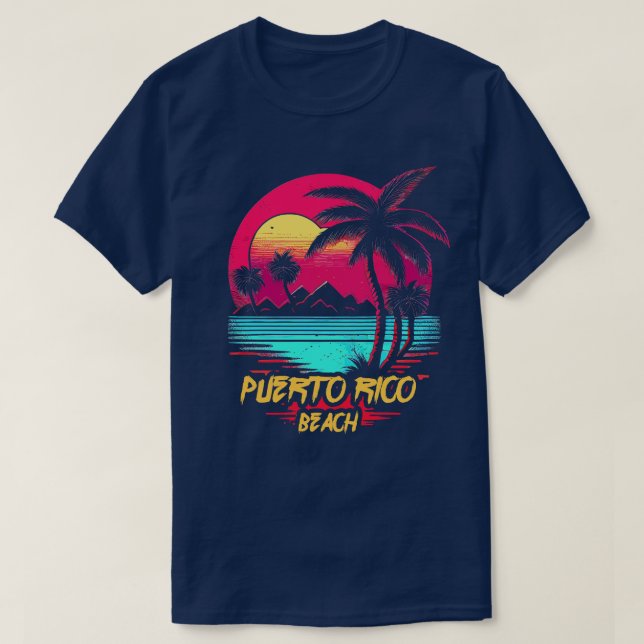 T-shirt Plage de Retrowave Beach Porto Rico (Design devant)