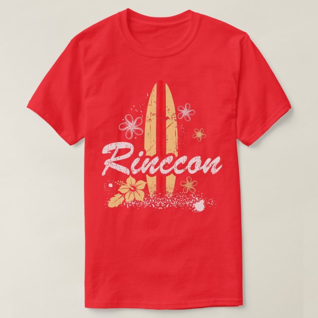 T-shirt Plage De Rincon California Avec Planche De Surf Di (Design devant)