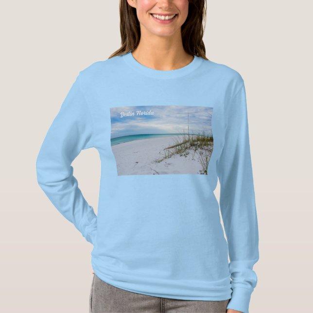 T-shirt Plage De Sable Blanc Et D'Oats De Mer Longue Manch (Devant)