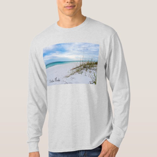 T-shirt Plage De Sable Blanc Et D'Oats De Mer Longue Manch (Devant)